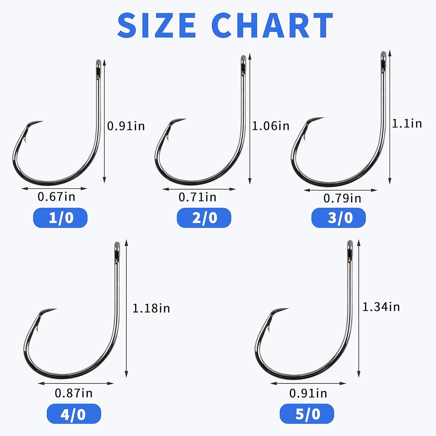 Inline Circle Hooks Saltwater, 100pcs High Carbon Steel Catfish Hooks in-Line Straight Eye Octopus Circle Hook Saltwater Freshwater Fishing Hooks for Catfish Bass