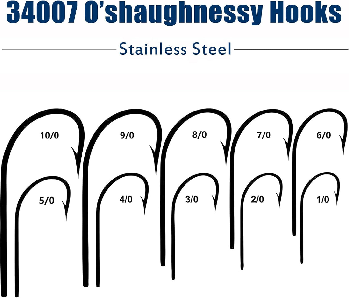 Saltwater Fishing J Hooks O'Shaughnessy Forged Extra Strong Stainless Steel Trolling Sea Bass Striper Snapper Fishing Hooks, Size 1/0-10/0