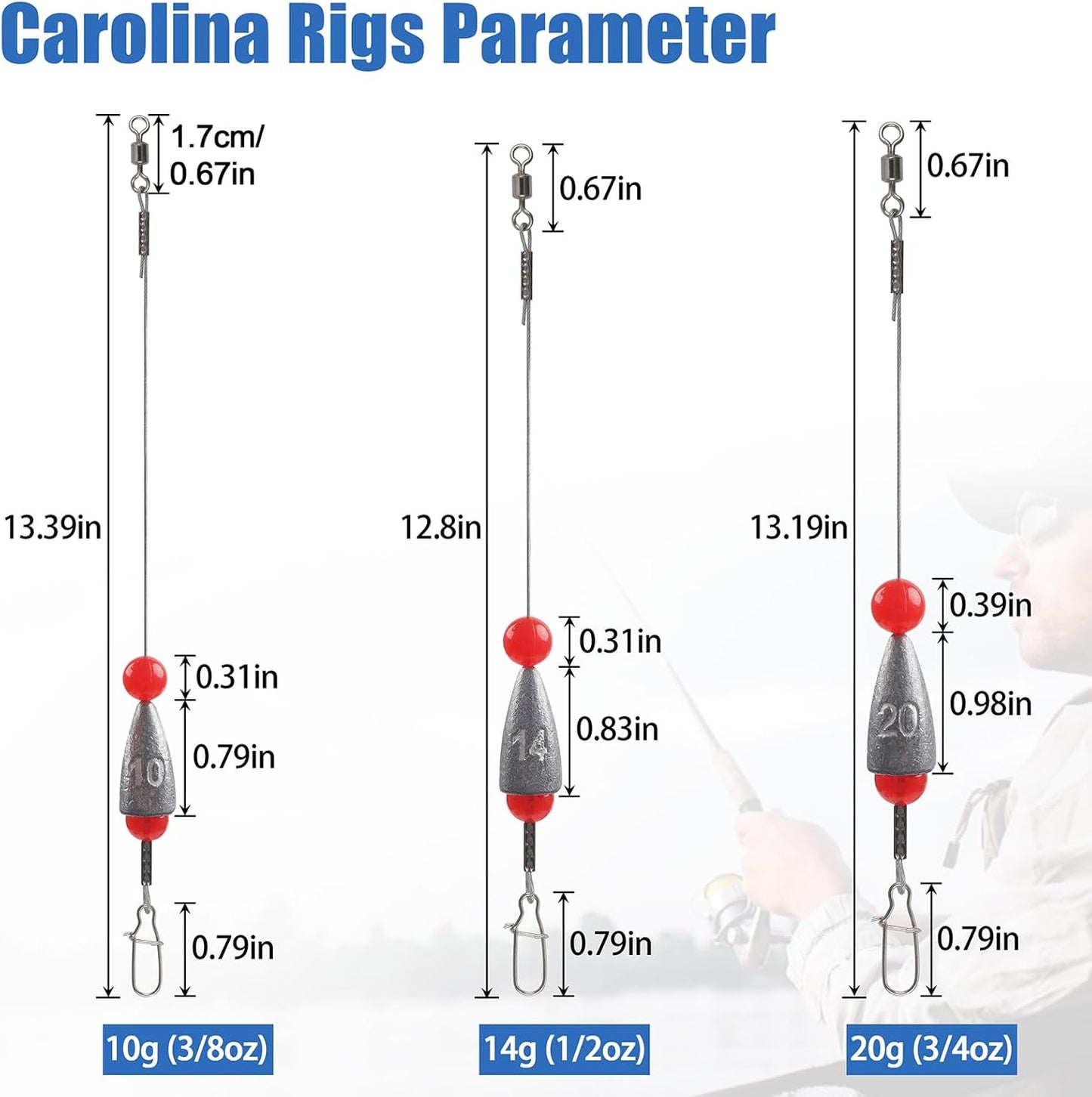 Carolina Rig Bass Fishing Ready Tied Fishing Leaders with Bullet Sinkers Weights Pre Rigged Catfish Carolina Rigs 3/8oz 1/2oz 3/4oz