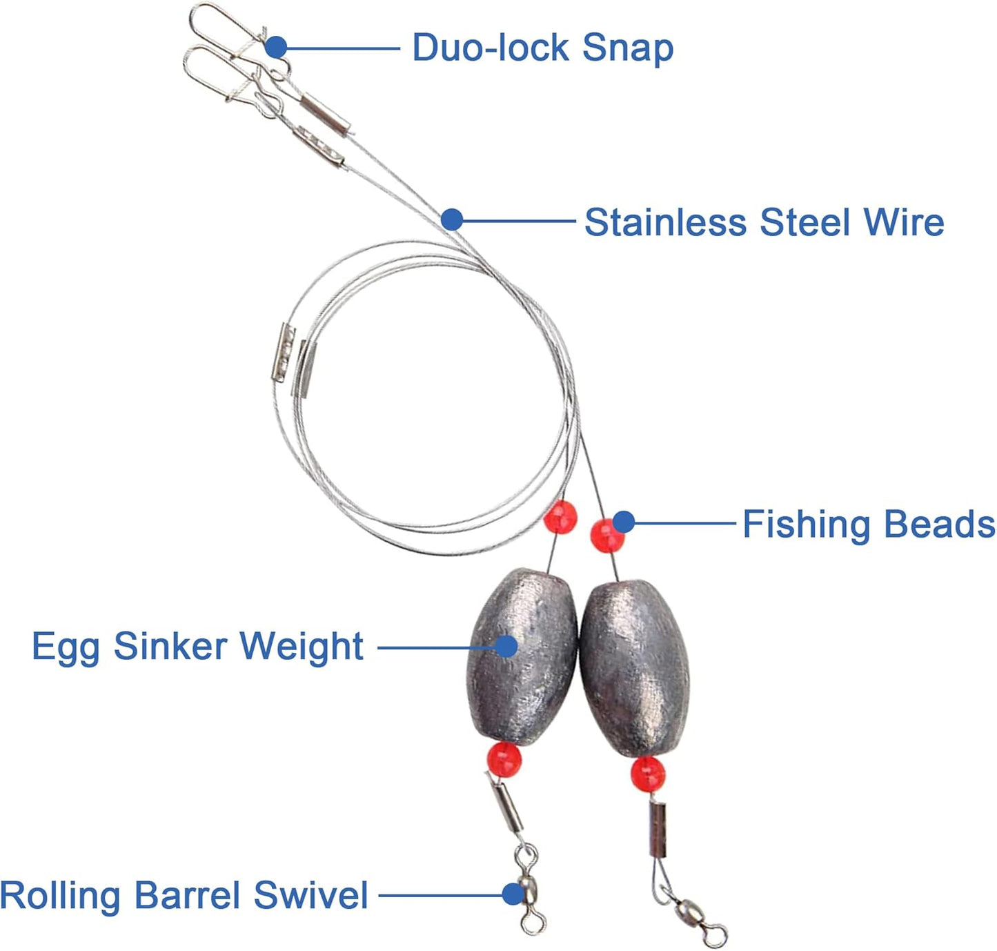 Fishing Egg Sinker Rigs, 8pcs Catfish Rigs Saltwater Flounder Rigs Fishing Wire Leader Rigs with Egg Weights Swivel Snaps Fishing Ready Rigs Bottom Rig