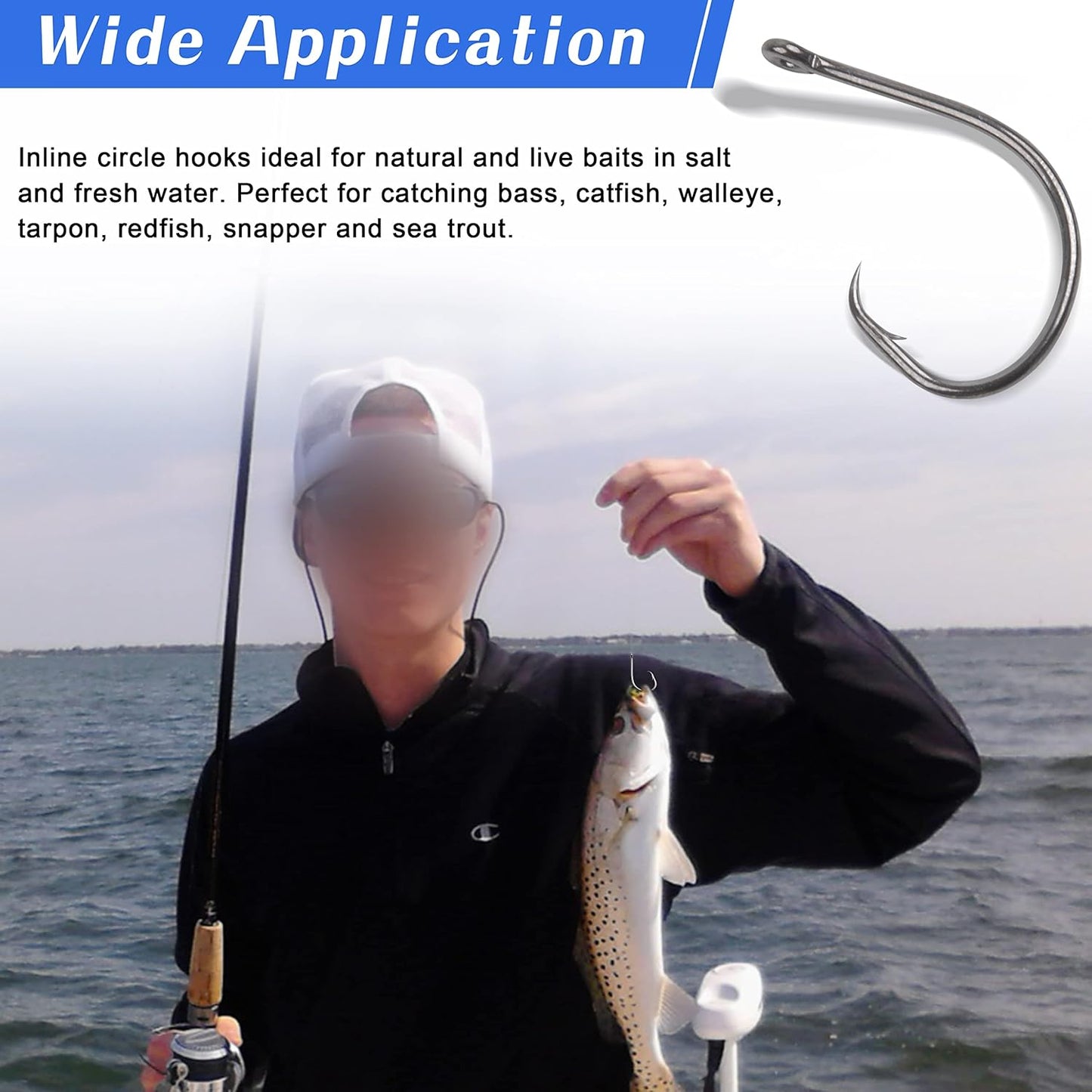 Inline Circle Hooks Saltwater, 100pcs High Carbon Steel Catfish Hooks in-Line Straight Eye Octopus Circle Hook Saltwater Freshwater Fishing Hooks for Catfish Bass