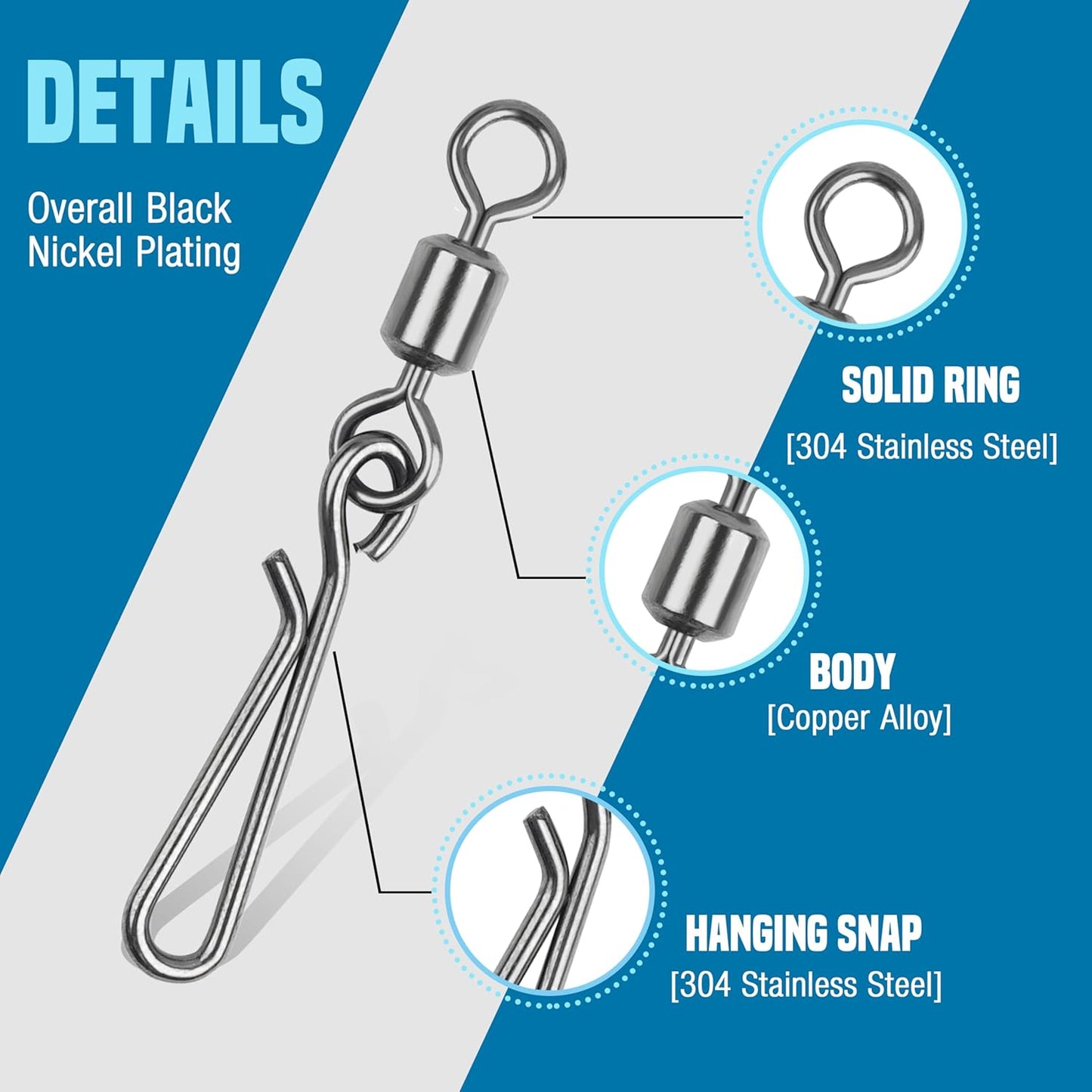 100Pcs Fishing Rolling Barrel Swivel with Hanging Snap, Stainless Steel Quick Clips High Speed Snap Connector for Freshwater Saltwater Fishing Trolling Fishing