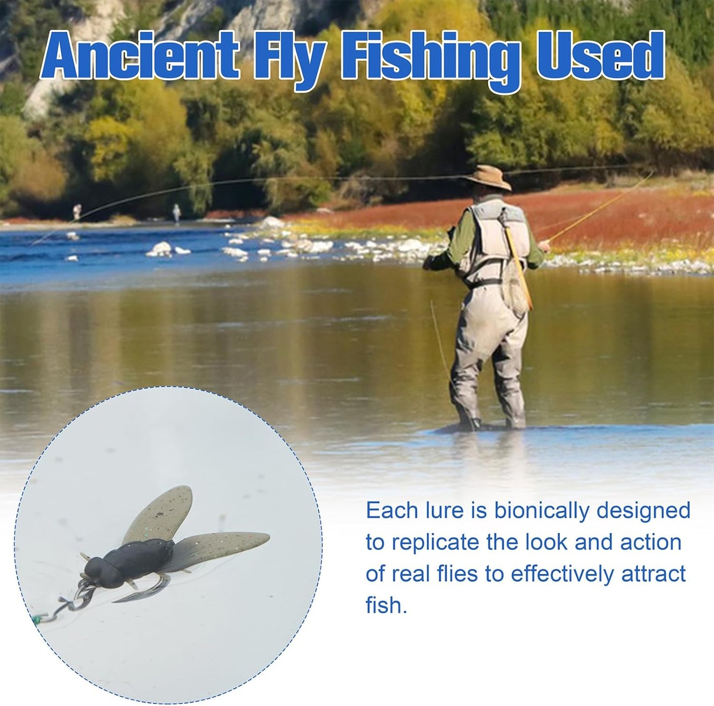 Bionic Fly Fishing Bait, Flies Fishing Lures Kit Trout Jigs Swimbaits Dry Flies Fly Fishing Lures Fish Attractant Fly Fishing Hook for Saltwater Freshwater Bass Panfish 15mm
