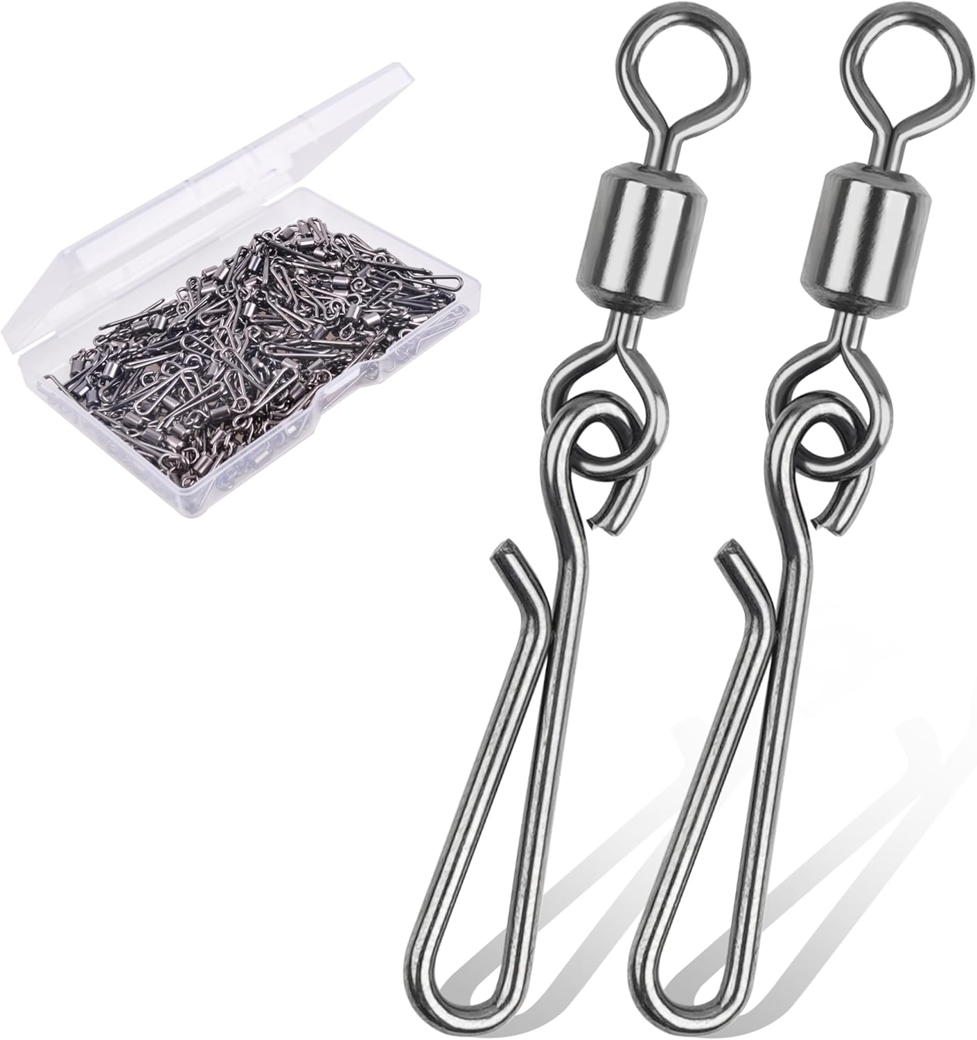 100Pcs Fishing Rolling Barrel Swivel with Hanging Snap, Stainless Steel Quick Clips High Speed Snap Connector for Freshwater Saltwater Fishing Trolling Fishing