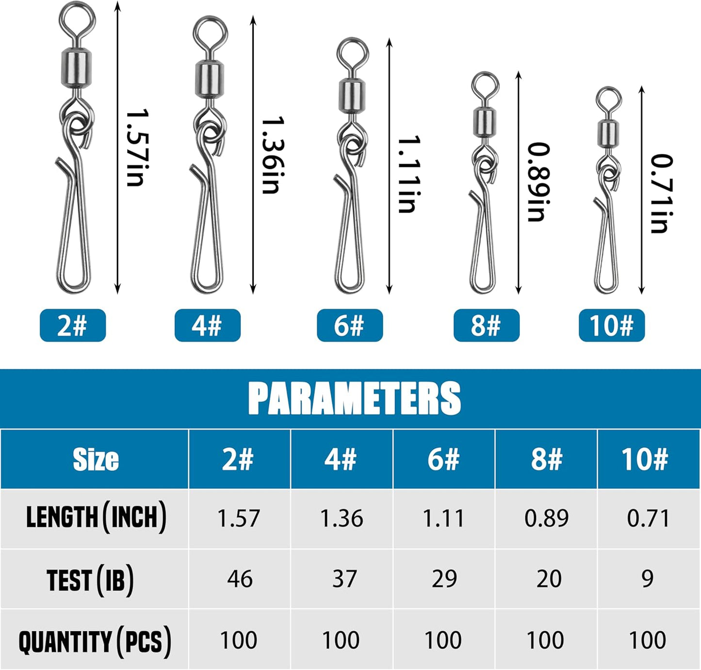 100Pcs Fishing Rolling Barrel Swivel with Hanging Snap, Stainless Steel Quick Clips High Speed Snap Connector for Freshwater Saltwater Fishing Trolling Fishing