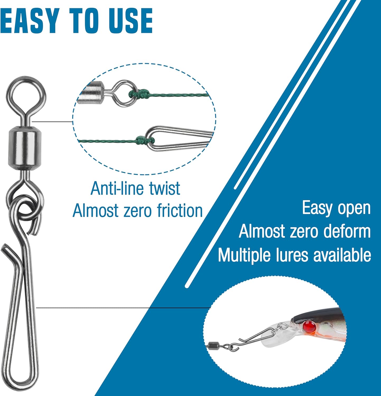 100Pcs Fishing Rolling Barrel Swivel with Hanging Snap, Stainless Steel Quick Clips High Speed Snap Connector for Freshwater Saltwater Fishing Trolling Fishing