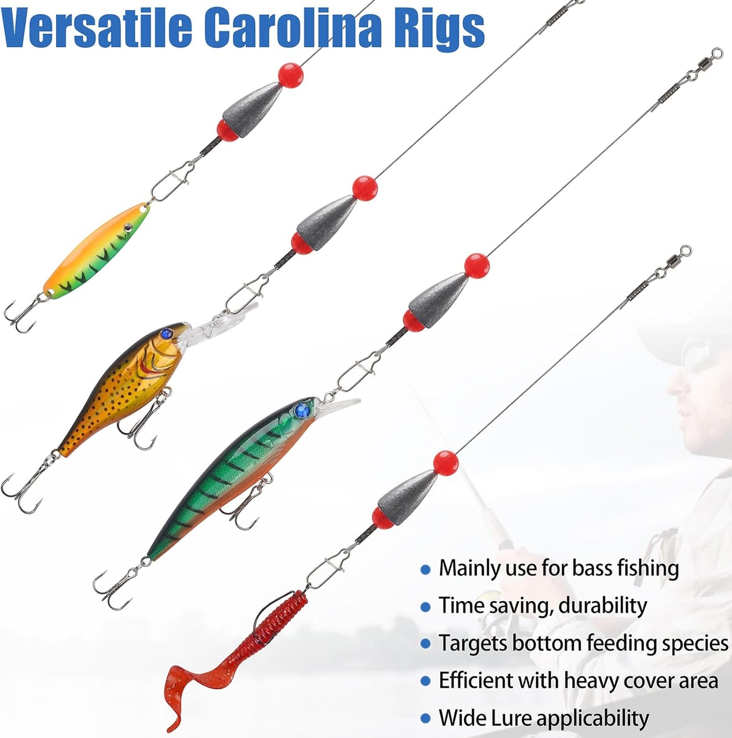 Carolina Rig Bass Fishing Ready Tied Fishing Leaders with Bullet Sinkers Weights Pre Rigged Catfish Carolina Rigs 3/8oz 1/2oz 3/4oz