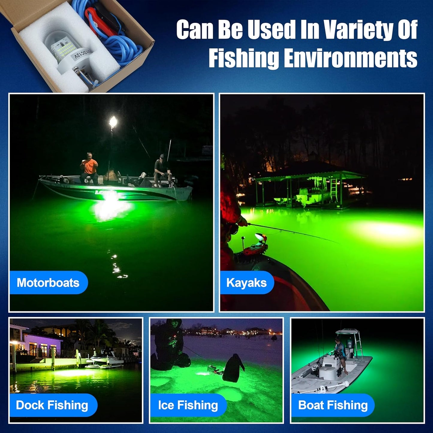 Underwater Fishing Light Super Bright 40000 Lumens 12V LED Submersible Fish Bait Finder Night Deep Drop Fishing Light for Snook Crappie Shrimp Squid Fish