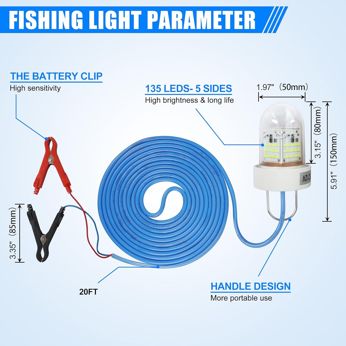 Underwater Fishing Light Super Bright 40000 Lumens 12V LED Submersible Fish Bait Finder Night Deep Drop Fishing Light for Snook Crappie Shrimp Squid Fish