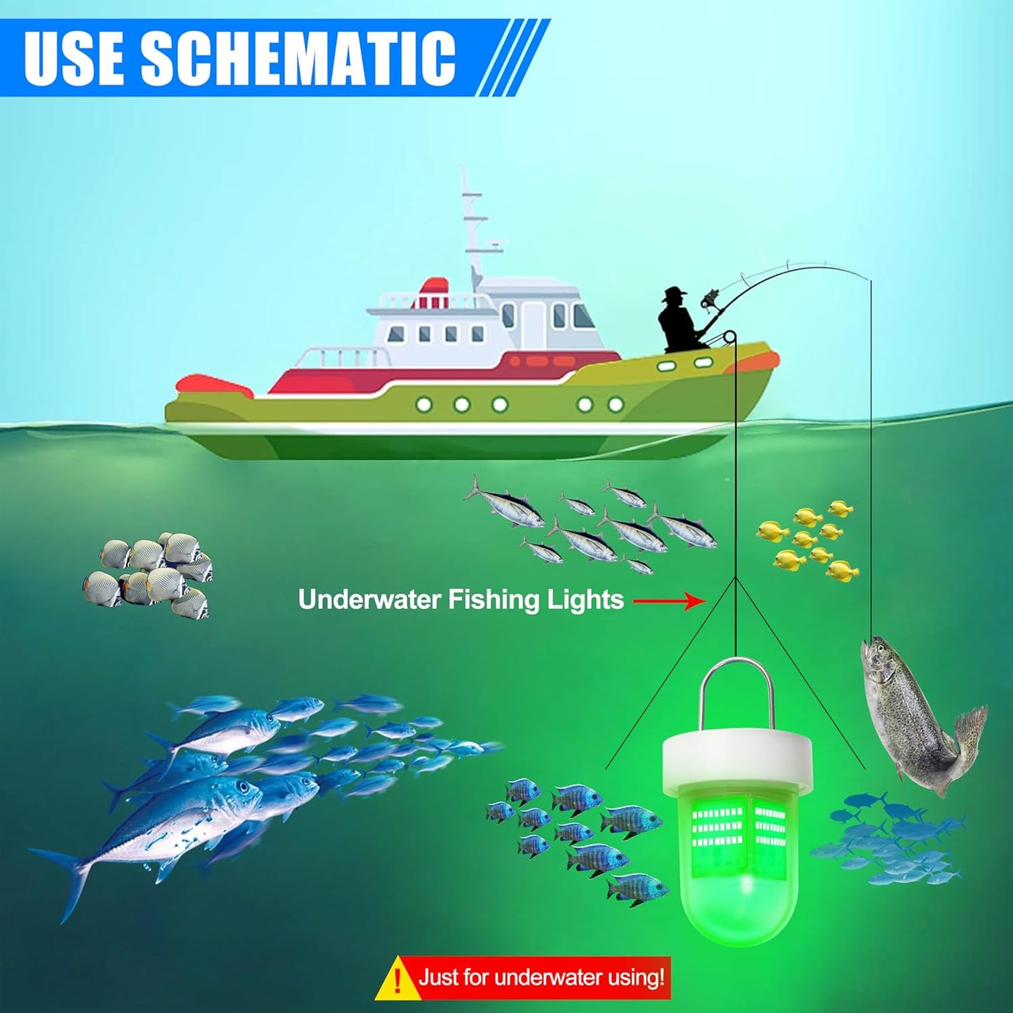 Underwater Fishing Light Super Bright 40000 Lumens 12V LED Submersible Fish Bait Finder Night Deep Drop Fishing Light for Snook Crappie Shrimp Squid Fish