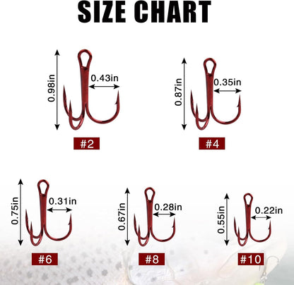 Fishing Treble Hooks Triple Fishing Hooks High Carbon Steel Barbed Sharp Round Bend Treble Hooks Replacement for Hard Lures Bait