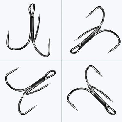 Fishing Treble Hooks Triple Fishing Hooks High Carbon Steel Barbed Sharp Round Bend Treble Hooks Replacement for Hard Lures Bait