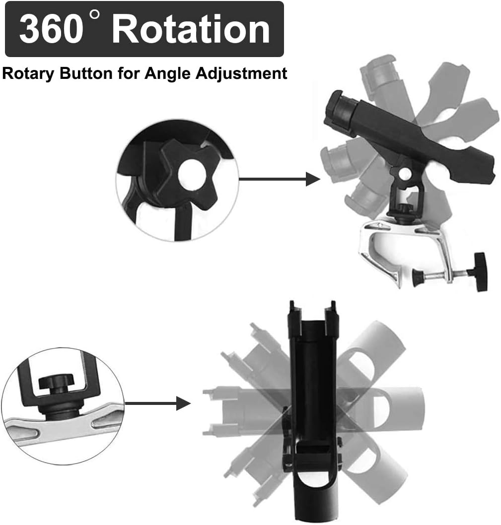 Fishing Rod Holder for Boat 360° Adjustable Boat Rod Holder Racks Clamp on Fish Pole Holders Stand Rack for Boats Kayak Canoe Raft Accessories