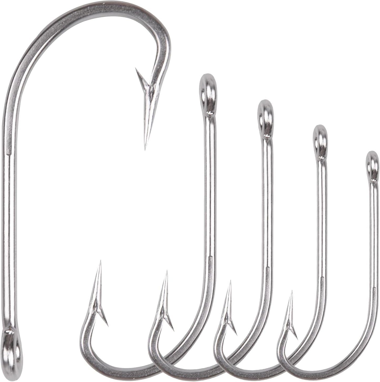 Saltwater Fishing J Hooks O'Shaughnessy Forged Extra Strong Stainless Steel Trolling Sea Bass Striper Snapper Fishing Hooks, Size 1/0-10/0
