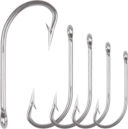 Saltwater Fishing J Hooks O'Shaughnessy Forged Extra Strong Stainless Steel Trolling Sea Bass Striper Snapper Fishing Hooks, Size 1/0-10/0