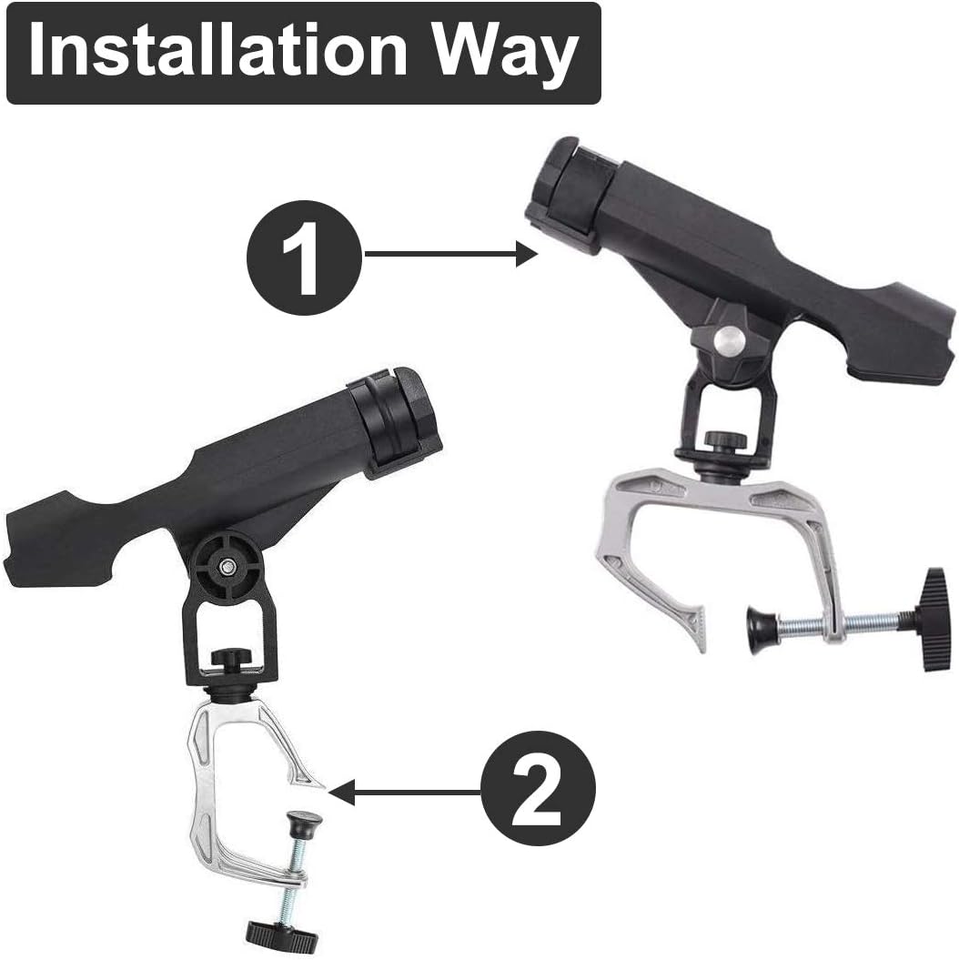 Fishing Rod Holder for Boat 360° Adjustable Boat Rod Holder Racks Clamp on Fish Pole Holders Stand Rack for Boats Kayak Canoe Raft Accessories