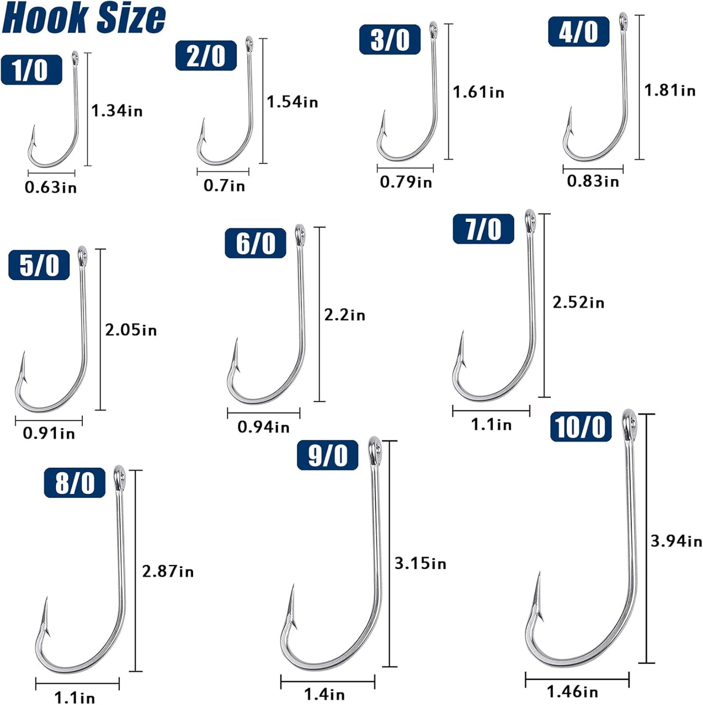 Saltwater Fishing J Hooks O'Shaughnessy Forged Extra Strong Stainless Steel Trolling Sea Bass Striper Snapper Fishing Hooks, Size 1/0-10/0
