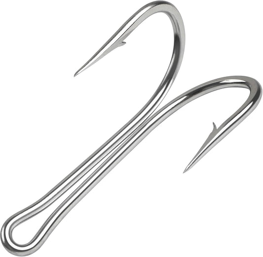 Classic Double Fishing Hooks Stainless Steel Frog Hooks Fishing Double Hooks Sharp Open Shank Barbed for Saltwater Freshwater Fishing 10pcs