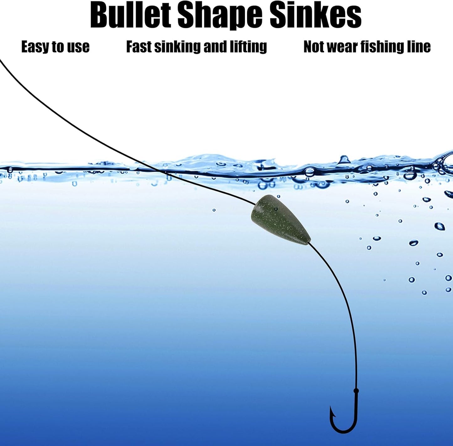 Bullet Fishing Weights Sinkers, 30pcs Worm Weights Fishing Sinkers for Bass Fishing Carolina Rig Texas Rig Slip Sinkers Sliding Fishing Weights Saltwater Freshwater