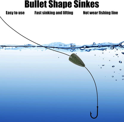 Bullet Fishing Weights Sinkers, 30pcs Worm Weights Fishing Sinkers for Bass Fishing Carolina Rig Texas Rig Slip Sinkers Sliding Fishing Weights Saltwater Freshwater