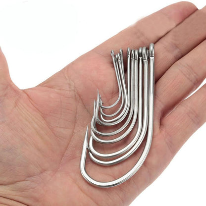 Saltwater Fishing J Hooks O'Shaughnessy Forged Extra Strong Stainless Steel Trolling Sea Bass Striper Snapper Fishing Hooks, Size 1/0-10/0