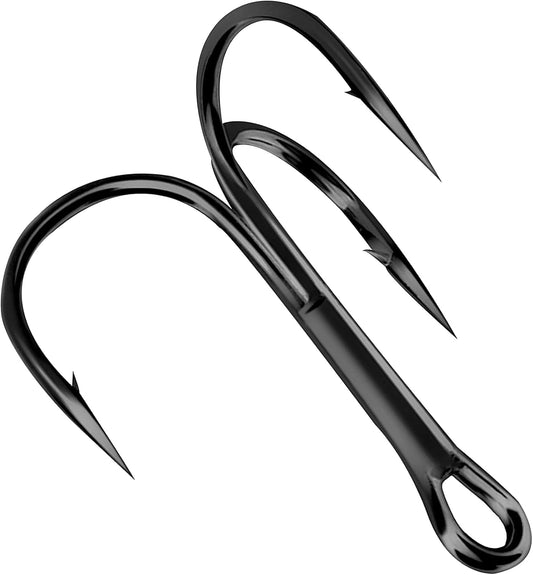 Fishing Treble Hooks Triple Fishing Hooks High Carbon Steel Barbed Sharp Round Bend Treble Hooks Replacement for Hard Lures Bait