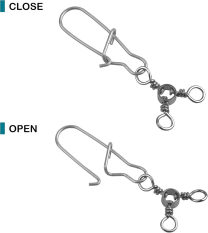 3 Way Snap Swivels Fishing Tackle, 25pcs High Strength T-Turn Fishing Swivels with Snaps Saltwater Fishing Lure Connectors for Trolling Catfish Rig