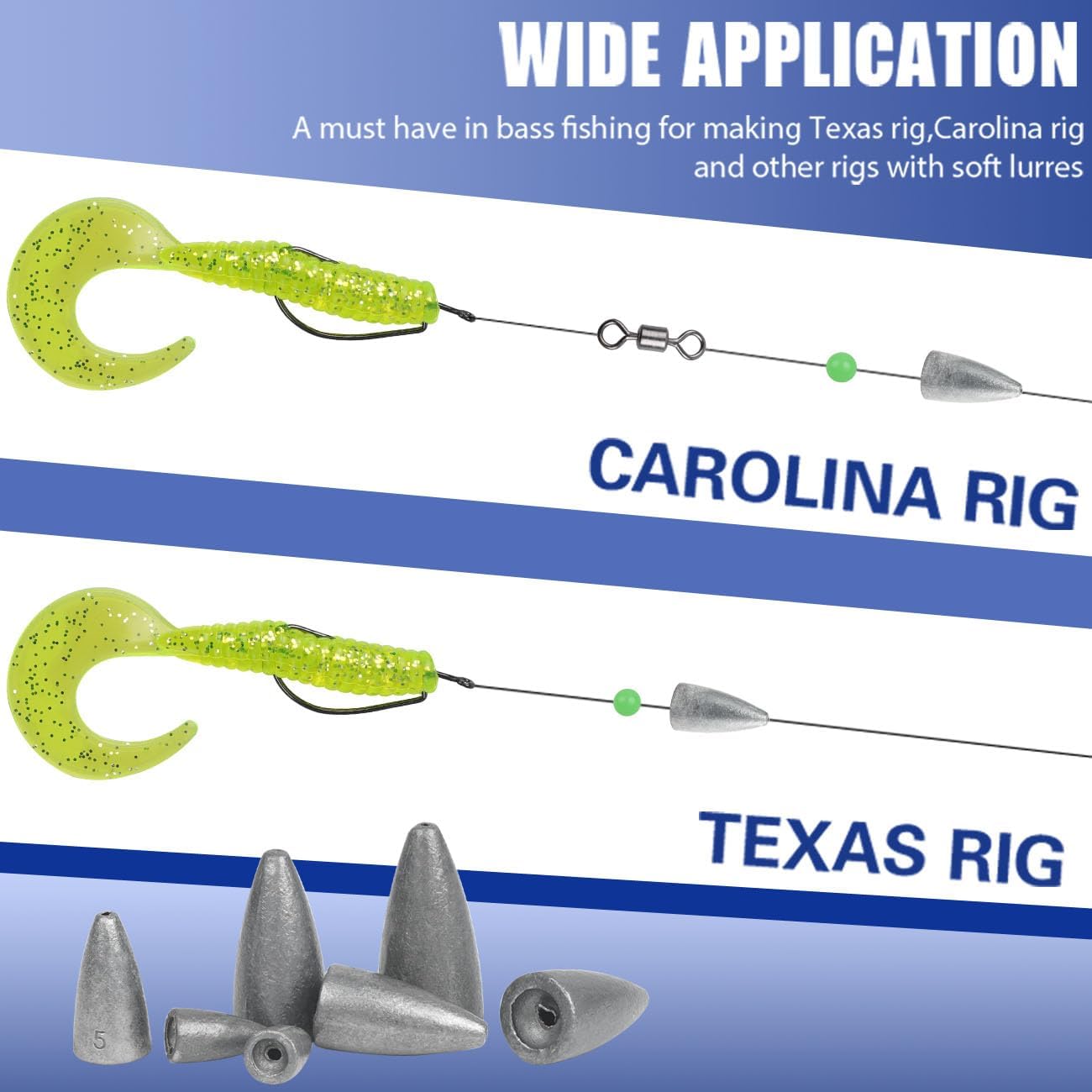 Fishing Weights 30pcs Bullet Sinkers Worm Weights for Bass Fishing Carolina Rig Texas Rig Slip Sinker Sliding Weights Lead Fishing Weights Saltwater Freshwater