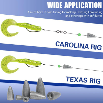 Fishing Weights 30pcs Bullet Sinkers Worm Weights for Bass Fishing Carolina Rig Texas Rig Slip Sinker Sliding Weights Lead Fishing Weights Saltwater Freshwater