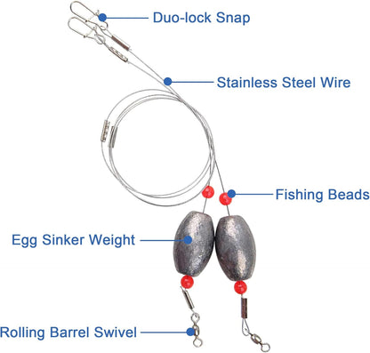 Fishing Egg Sinker Rigs, 8pcs Catfish Rigs Saltwater Flounder Rigs Fishing Wire Leader Rigs with Egg Weights Swivel Snaps Fishing Ready Rigs Bottom Rig
