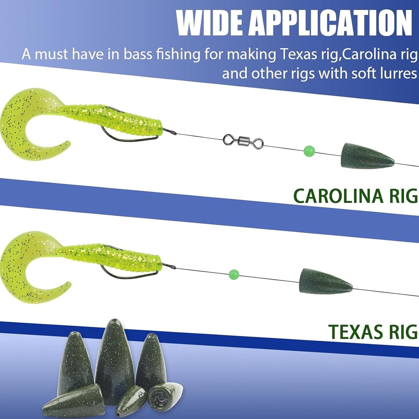 Bullet Fishing Weights Sinkers, 30pcs Worm Weights Fishing Sinkers for Bass Fishing Carolina Rig Texas Rig Slip Sinkers Sliding Fishing Weights Saltwater Freshwater