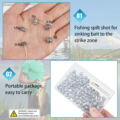 100pcs Split Shot Fishing Weights Removable Round Clip On Fly Fishing Line Sinkers Freshwater Saltwater Split Shot Fishing Sinkers Weights