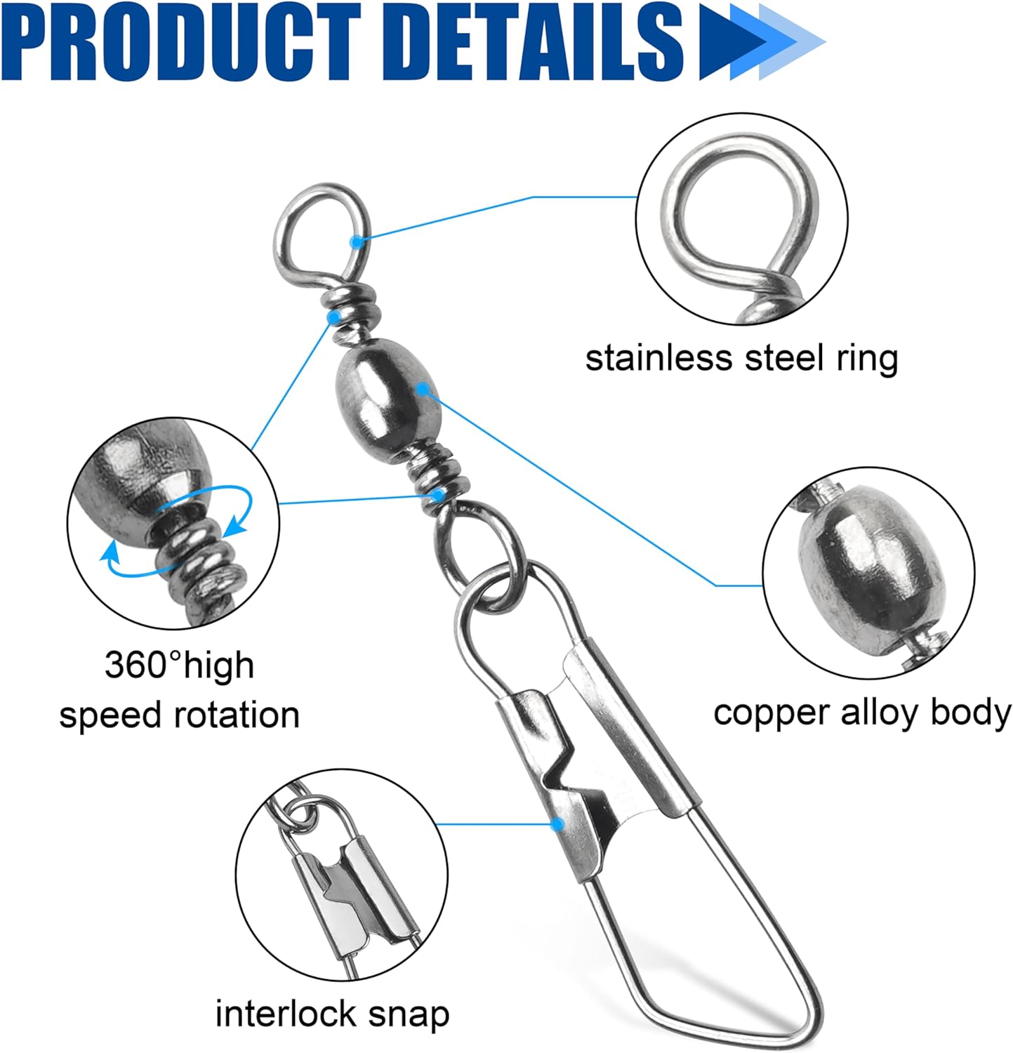 Fishing Barrel Swivel with Nice Snap-100pcs Fishing Connector Snap Swivels Solid Rings Fishing High Strength Fishing Accessories Fishing Tackle