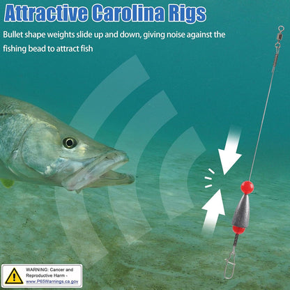 Carolina Rig Bass Fishing Ready Tied Fishing Leaders with Bullet Sinkers Weights Pre Rigged Catfish Carolina Rigs 3/8oz 1/2oz 3/4oz