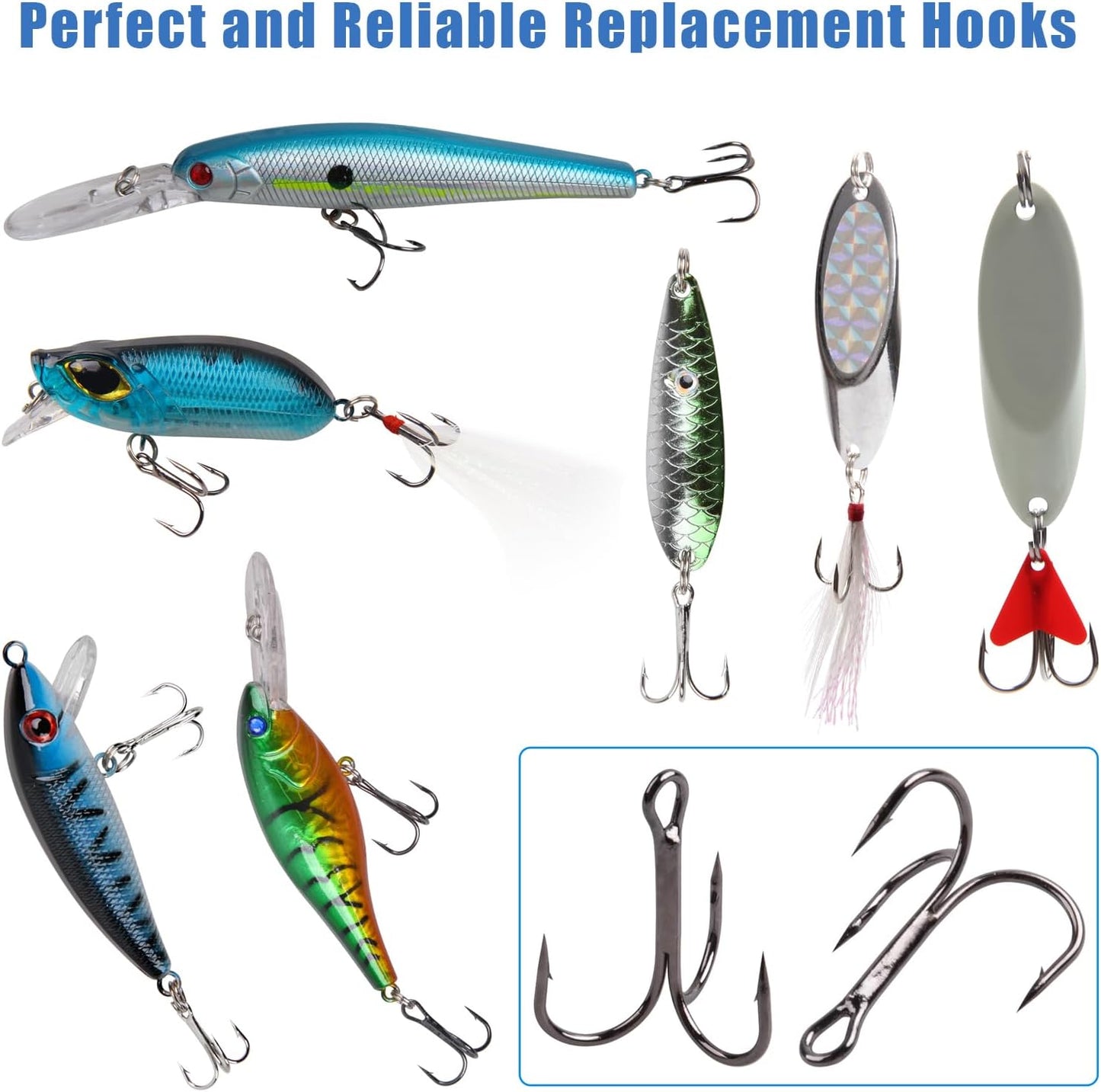 Fishing Treble Hooks Triple Fishing Hooks High Carbon Steel Barbed Sharp Round Bend Treble Hooks Replacement for Hard Lures Bait