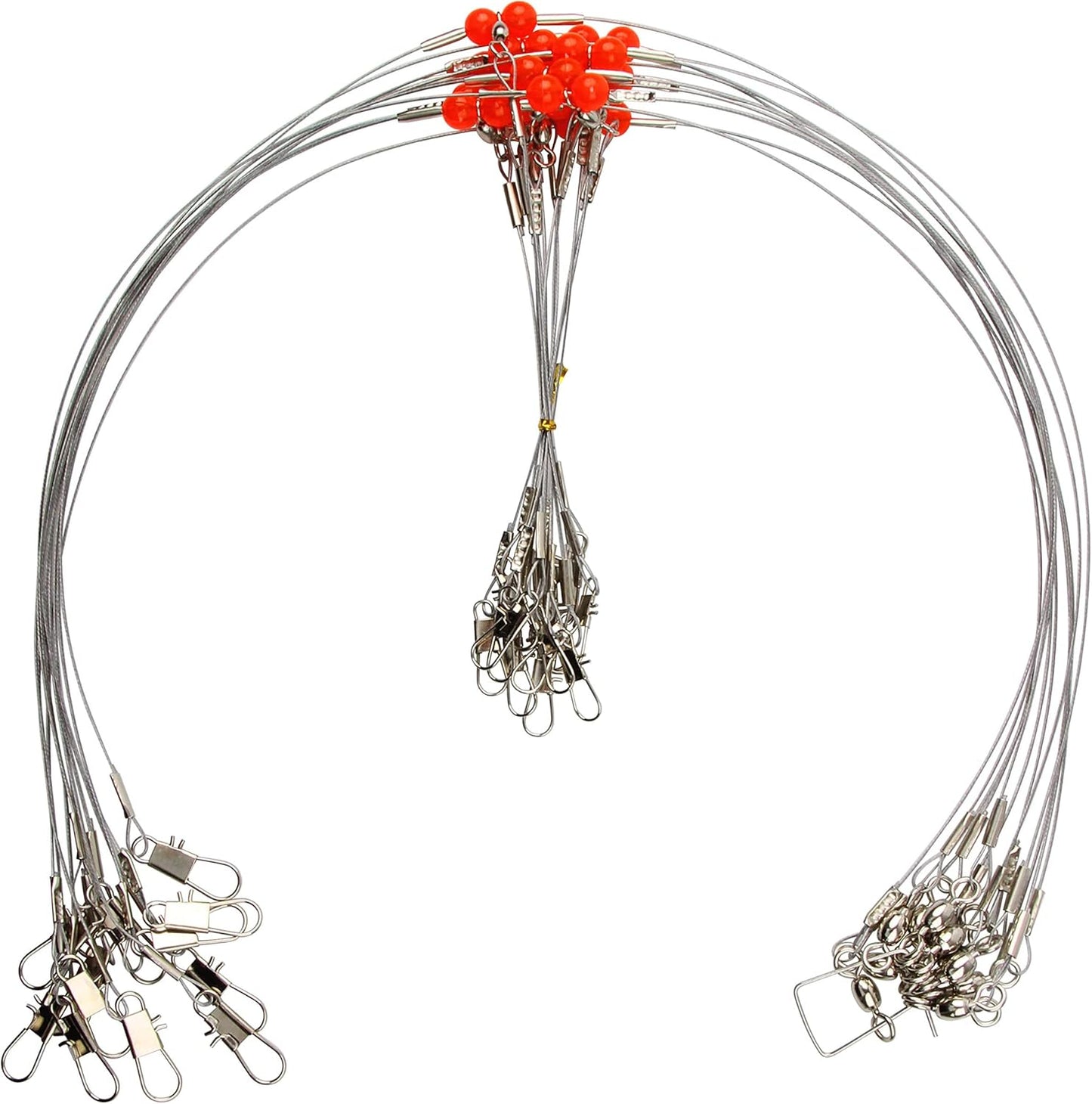 Stainless Steel Fishing Rigs, 12pcs Fishing Wire Leader Rigs Saltwater Bottom Fishing Rig with Swivel Snap Bead 1 Arm 2 Arms Surf Fishing Rigs for Lures Bait Rig Hooks