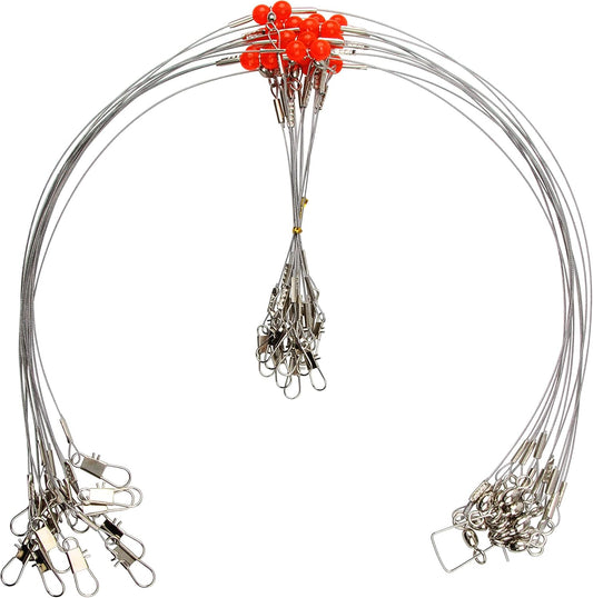 Stainless Steel Fishing Rigs, 12pcs Fishing Wire Leader Rigs Saltwater Bottom Fishing Rig with Swivel Snap Bead 1 Arm 2 Arms Surf Fishing Rigs for Lures Bait Rig Hooks