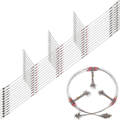 Fishing Leaders for Saltwater Freshwater, 12pcs Stainless Steel Leaders with Swivels Snaps Beads Wire Trace Leader for Lure Bait Hook Connector Fishing Line Tackle