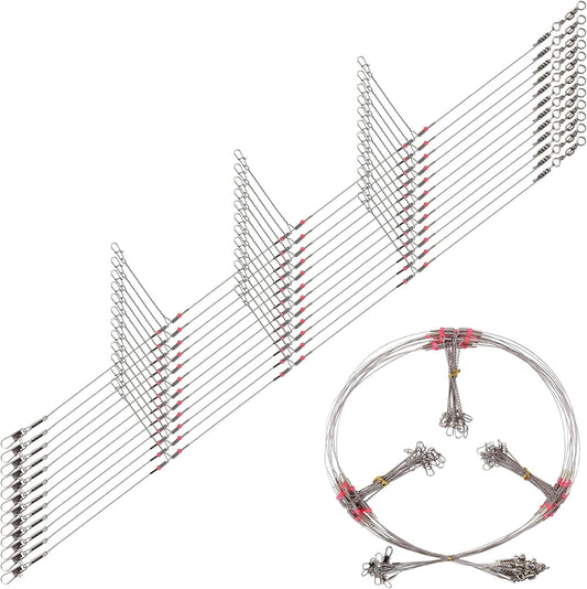 Fishing Leaders for Saltwater Freshwater, 12pcs Stainless Steel Leaders with Swivels Snaps Beads Wire Trace Leader for Lure Bait Hook Connector Fishing Line Tackle