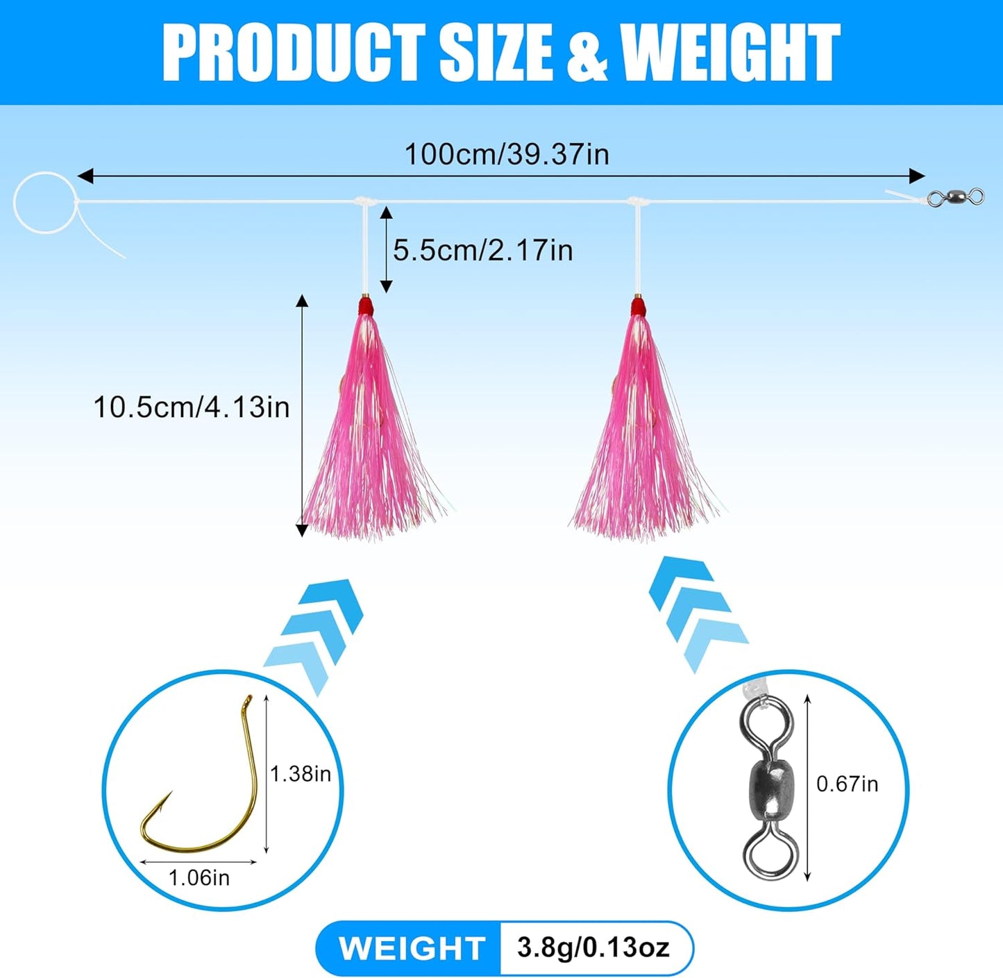 Fishing Bait Rigs Saltwater, 6pcs Fishing Rigs Flounder Rigs with Bucktail Teaser Mylar Teaser Saltwater Fishing Rigs Hi Lo Rig for Sea Bass Halibut Surf Ocean Fishing