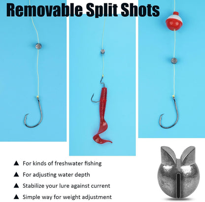 100pcs Split Shot Fishing Weights Removable Round Clip On Fly Fishing Line Sinkers Freshwater Saltwater Split Shot Fishing Sinkers Weights