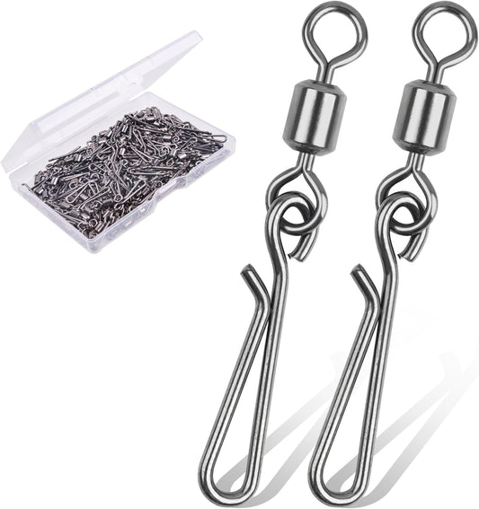 100Pcs Fishing Rolling Barrel Swivel with Hanging Snap, Stainless Steel Quick Clips High Speed Snap Connector for Freshwater Saltwater Fishing Trolling Fishing