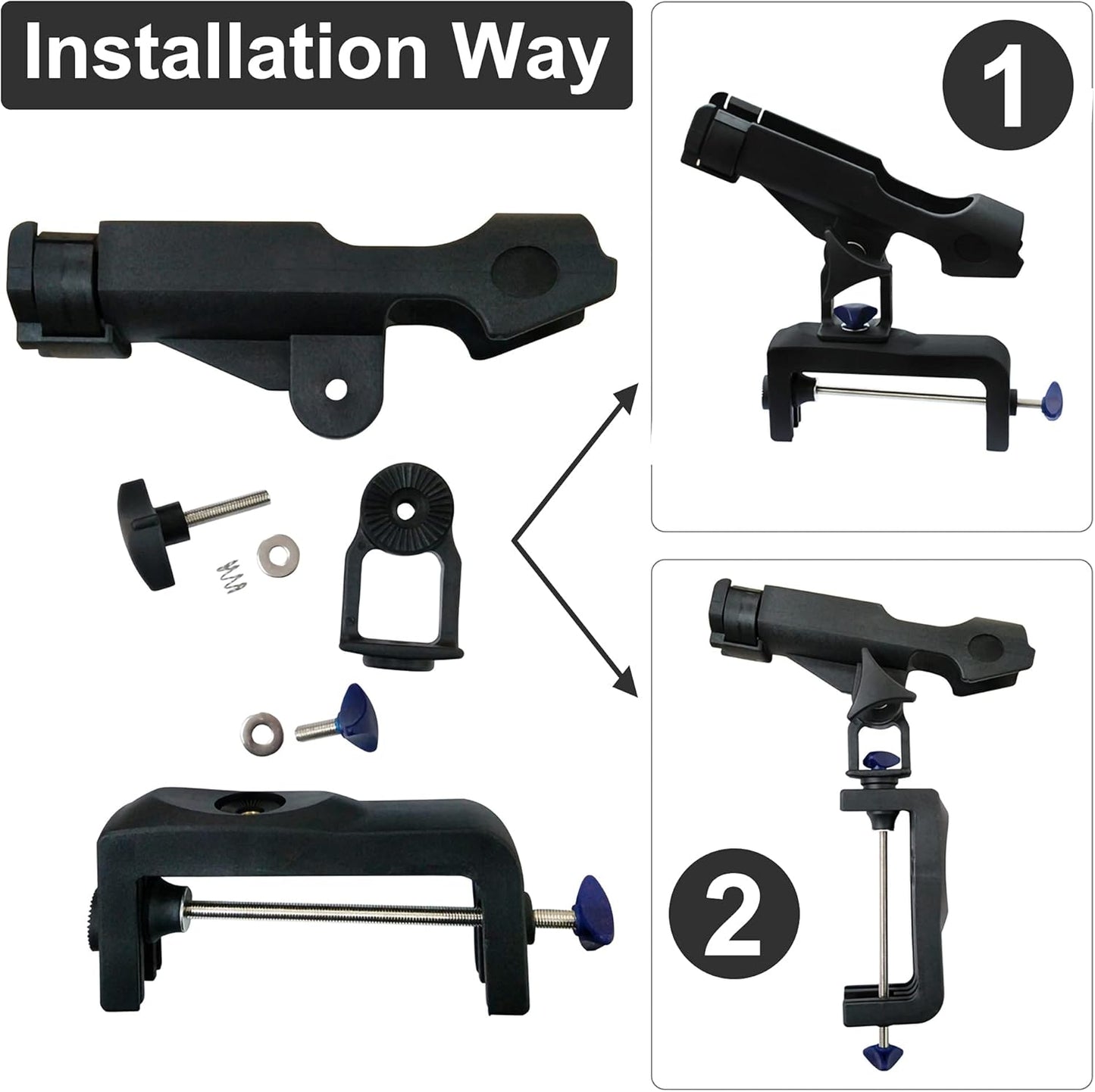 Fishing Rod Holder for Boat 360° Adjustable Boat Rod Holder Racks Clamp on Fish Pole Holders Stand Rack for Boats Kayak Canoe Raft Accessories