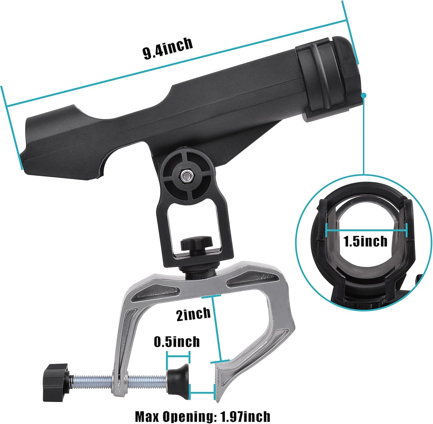Fishing Rod Holder for Boat 360° Adjustable Boat Rod Holder Racks Clamp on Fish Pole Holders Stand Rack for Boats Kayak Canoe Raft Accessories