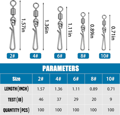 100Pcs Fishing Rolling Barrel Swivel with Hanging Snap, Stainless Steel Quick Clips High Speed Snap Connector for Freshwater Saltwater Fishing Trolling Fishing