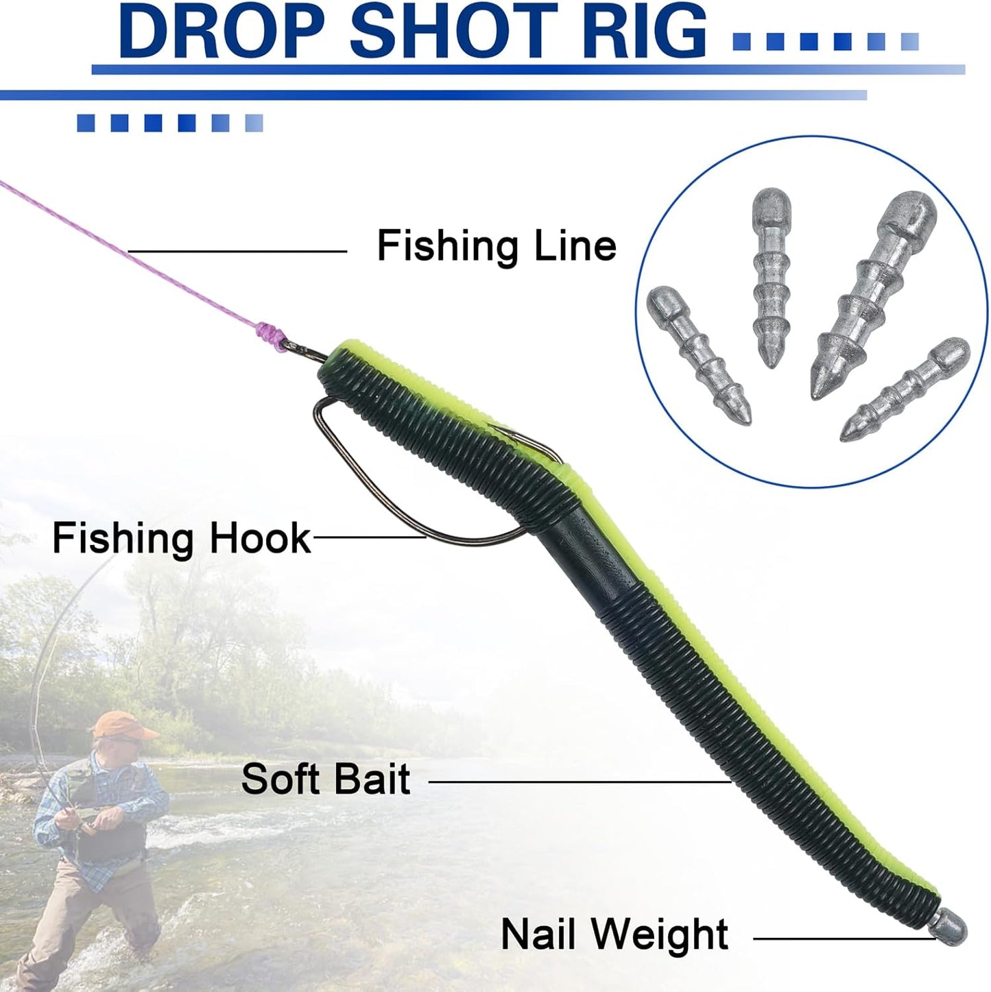 Fishing Nail Weights Insert Sinkers Fishing Weights Worm Bass Fishing Sinkers Weights for Soft Plastic Lures Wacky Rig Neko Rig Fishing Tackle 4 Sizes