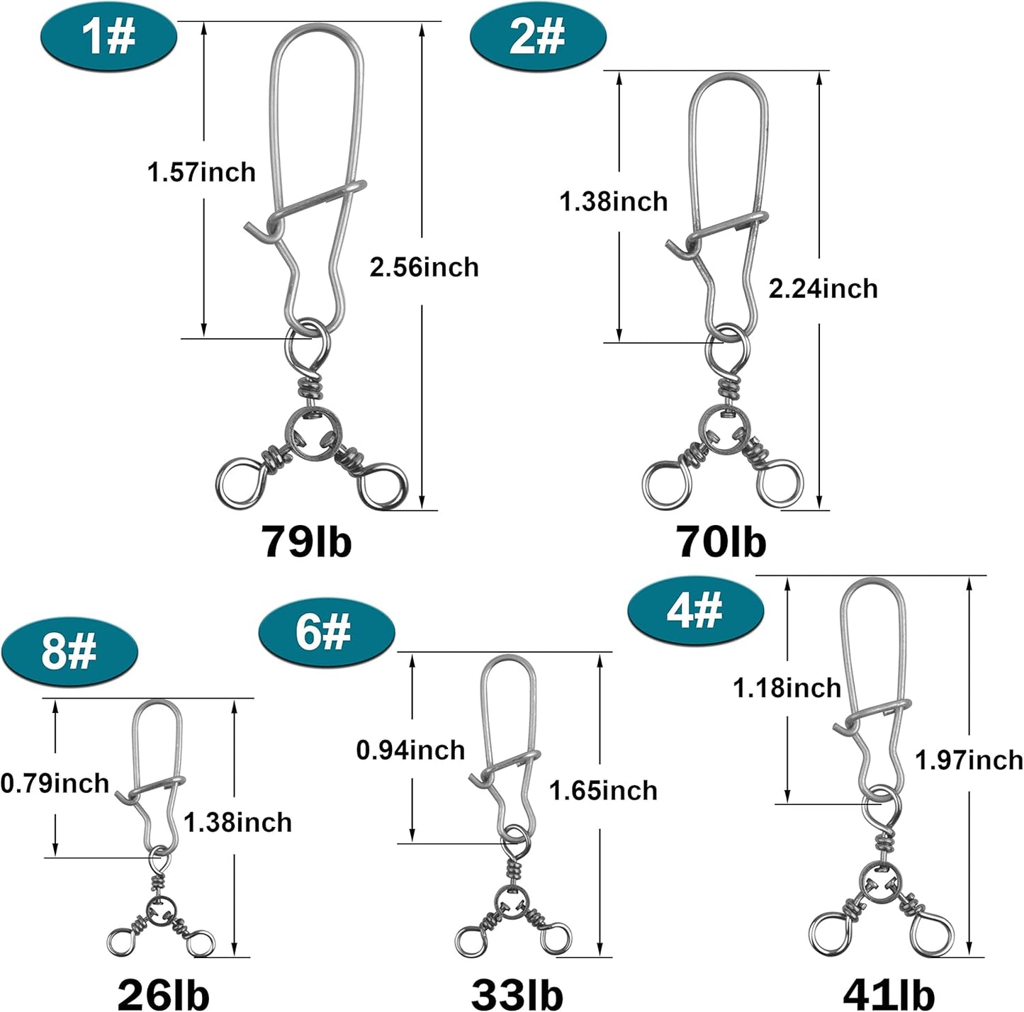 3 Way Snap Swivels Fishing Tackle, 25pcs High Strength T-Turn Fishing Swivels with Snaps Saltwater Fishing Lure Connectors for Trolling Catfish Rig