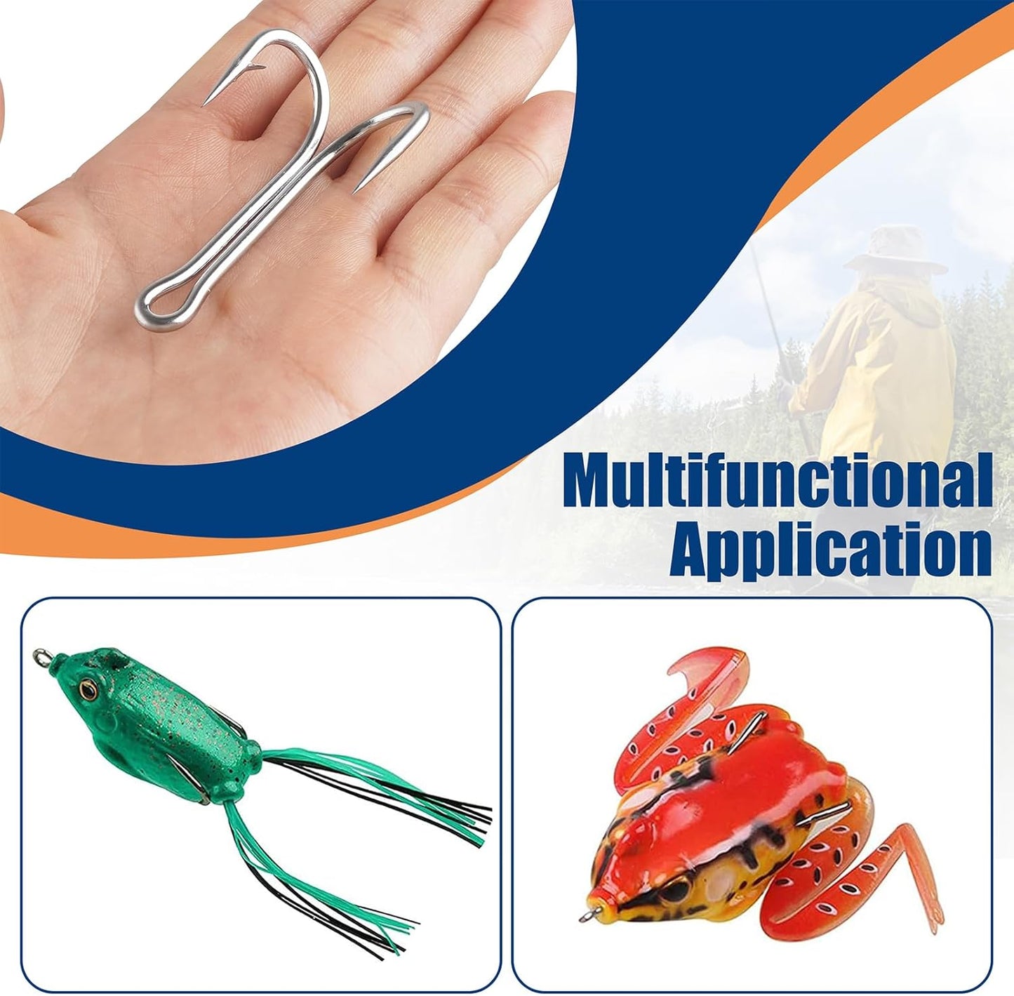 Classic Double Fishing Hooks Stainless Steel Frog Hooks Fishing Double Hooks Sharp Open Shank Barbed for Saltwater Freshwater Fishing 10pcs