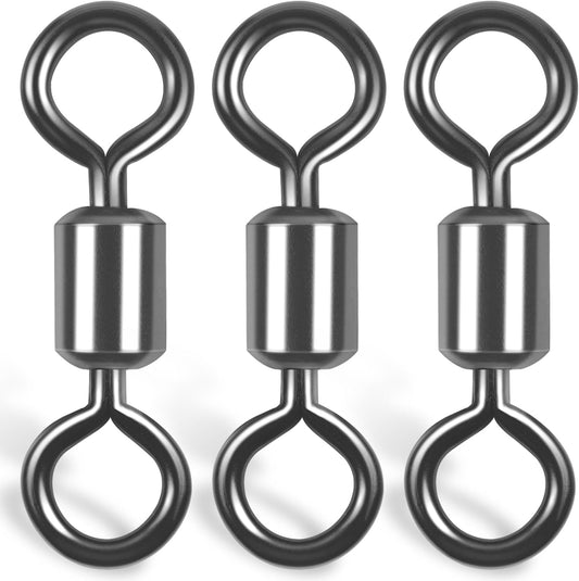 Rolling Barrel Fishing Swivel,100pcs Stainless Steel Black Nickel Fishing Line Connector Swivels Fishing Tackle for Saltwater 30LB to 335LB