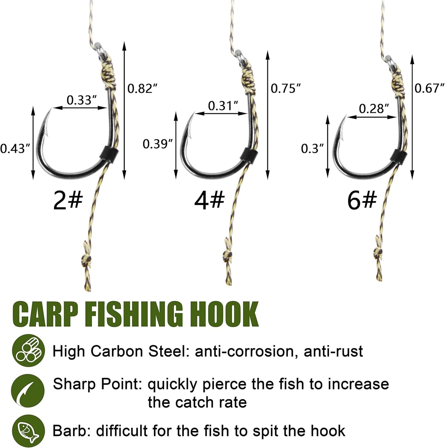 Carp Fishing Hair Rigs Kit - 18pcs High Carbon Steel Hook Rolling Swivel Boilies Carp Fishing Rigs with 2 Card Boilie Bait Stops 4 Sizes Stringer Needles 30pcs Soft Corn Baits